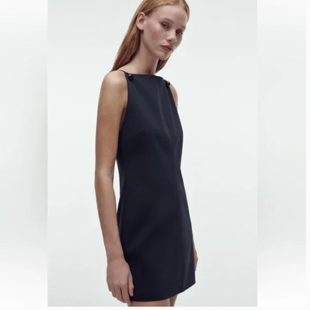 Zara SHORT DRESS WITH BUTTONS. Navy Blue. Size L. New with Tags.